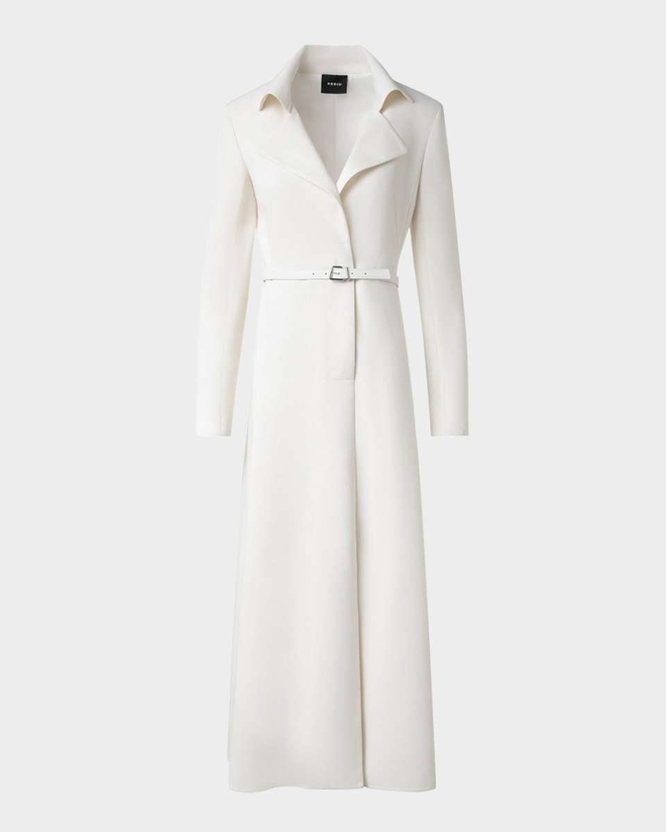 Belted Fit-Flare Wool Double Face Midi Dress